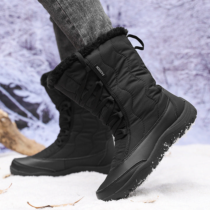 Damen Winterstiefel wasserabweisend | Warm gefütterte Stiefel mit rutschfester Sohle und Schnürung für Schnee und kalte Tage