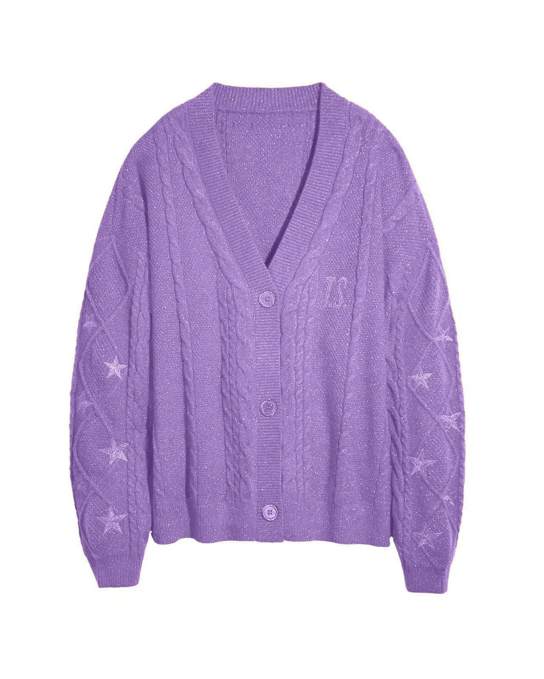 Damen Grobstrick Cardigan mit Zopfmuster | Oversize-Strickjacke mit V-Ausschnitt, Sternstickereien und Knopfleiste