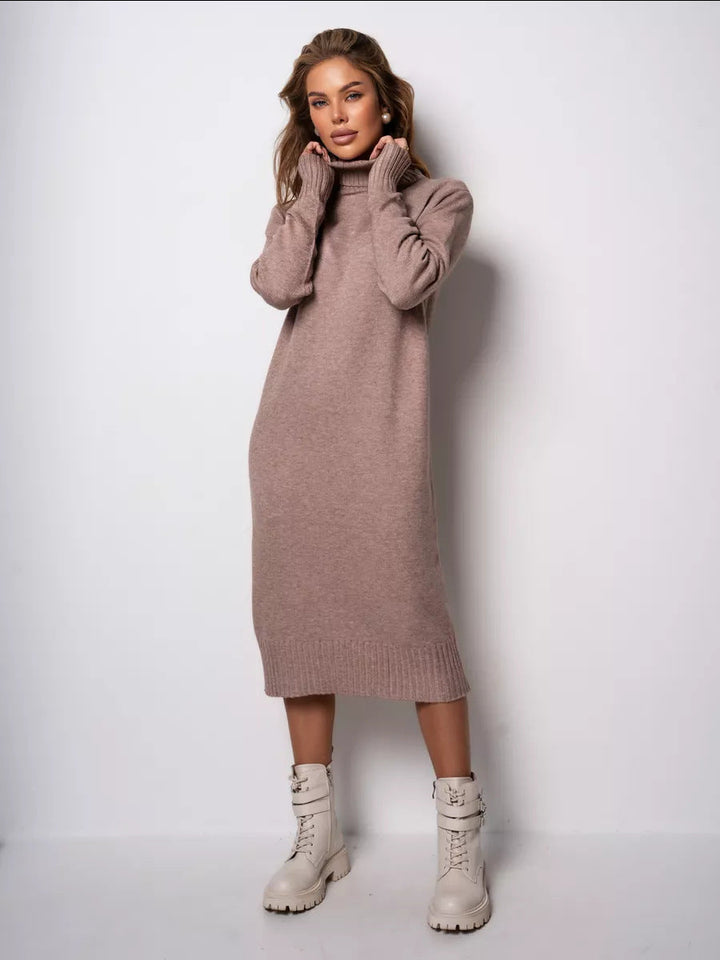 Damen Strickkleid mit Rollkragen | Lässiges Winterkleid mit weicher Strickstruktur für Alltag, Freizeit und besondere Anlässe