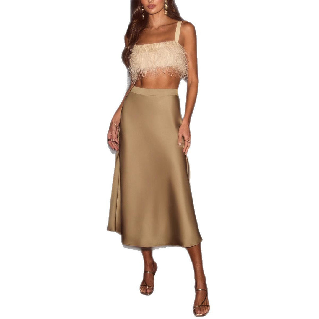 Damen Satinrock Midi | Eleganter schwingender Midirock mit elastischem Taillenbund, fließendem Schnitt und sanftem Glanz für jeden Anlass