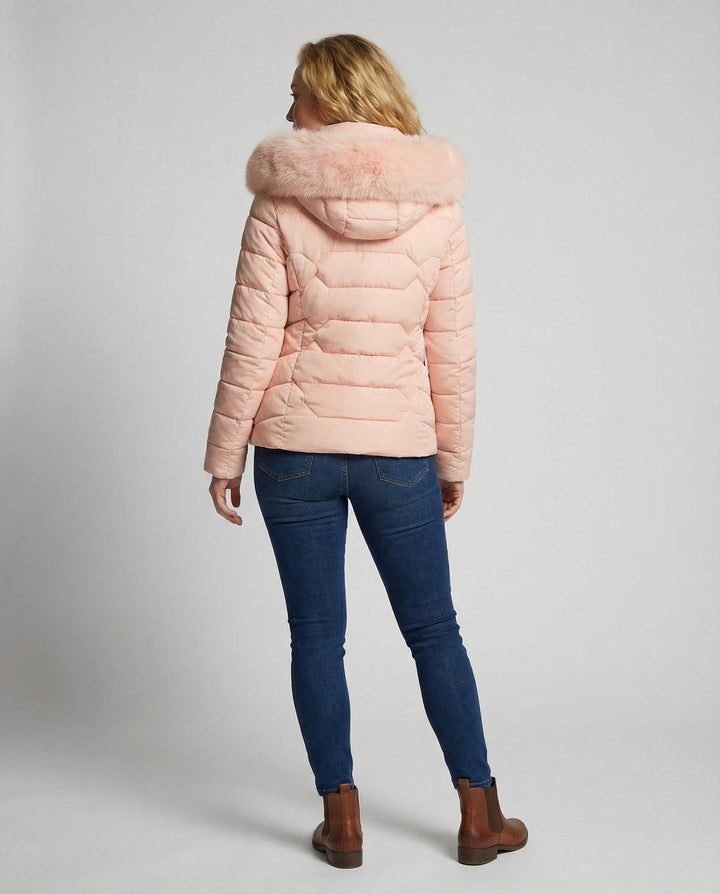 Damen Winterjacke mit Kunstfellkragen | Warme Jacke mit Reißverschluss und praktischen Taschen für Alltag und kalte Tage