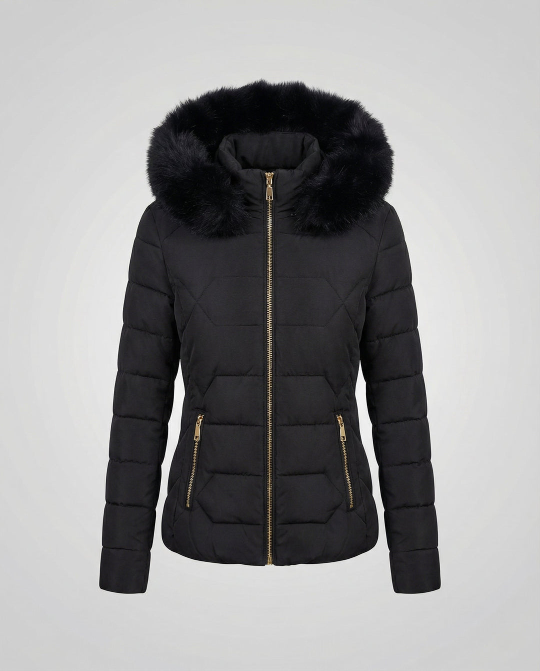 Damen Winterjacke mit Kunstfellkragen | Warme Jacke mit Reißverschluss und praktischen Taschen für Alltag und kalte Tage