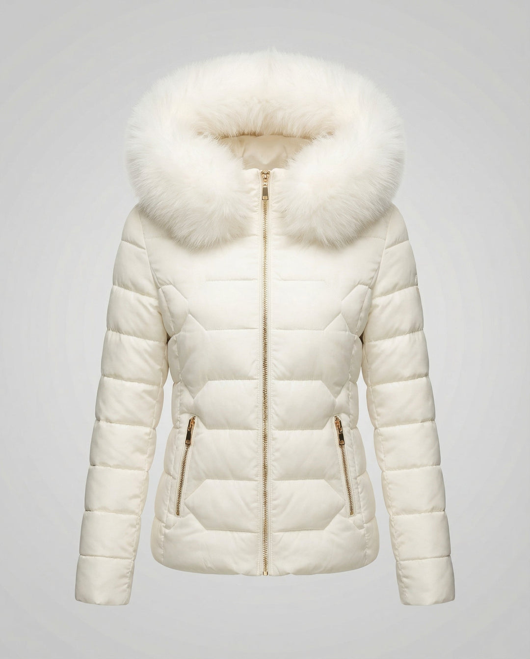 Damen Winterjacke mit Kunstfellkragen | Warme Jacke mit Reißverschluss und praktischen Taschen für Alltag und kalte Tage