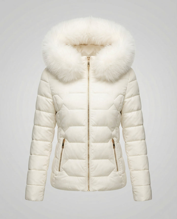 Damen Winterjacke mit Kunstfellkragen | Warme Jacke mit Reißverschluss und praktischen Taschen für Alltag und kalte Tage