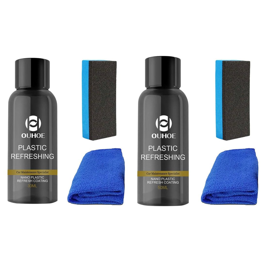 Kunststoff-Pflegeset fürs Auto 2er-Pack | Bringt verblasste Kunststoffteile wieder zum Glänzen | UV-Schutz, wasser- &amp; staubabweisend | 30/50 ml