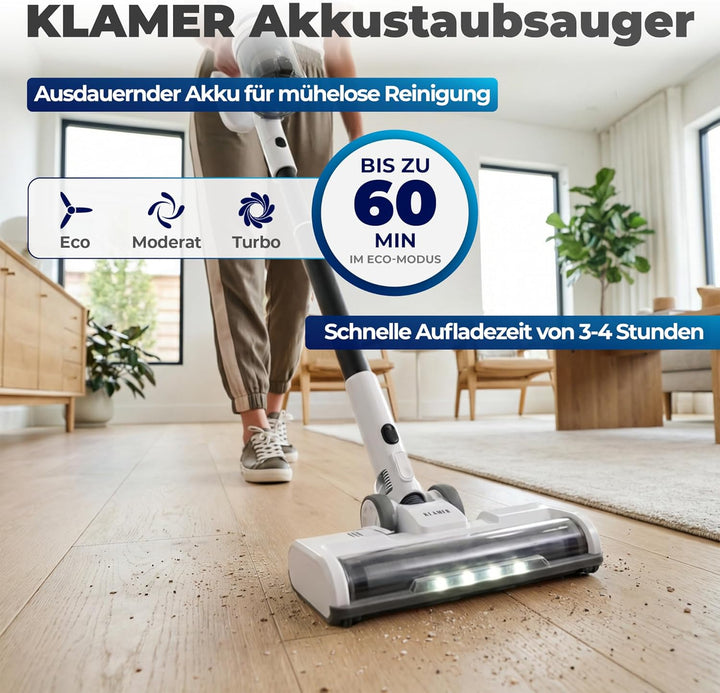 Akkustaubsauger 460 Watt | Kabelloser 2-in-1 Stielstaubsauger mit LED-Bodendüse und bis zu 60 Minuten Laufzeit