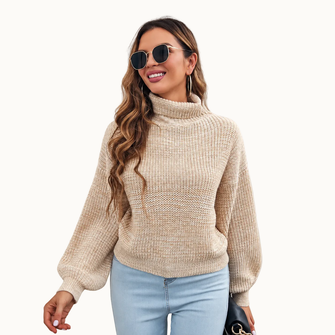 Damen Rollkragenpullover | Warmer Pullover mit Laternenärmeln, modernem Muster und bequemer Passform für Alltag und Freizeit