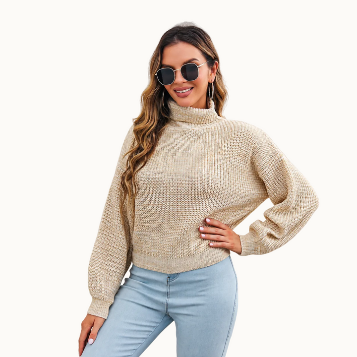 Damen Rollkragenpullover | Warmer Pullover mit Laternenärmeln, modernem Muster und bequemer Passform für Alltag und Freizeit