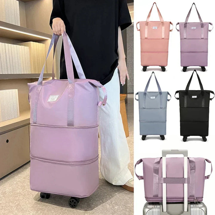 Reise-Organizer Koffer mit Fächersystem | Erweiterbarer Stauraum + optionale Rollen | Ordnung beim Packen | Farben Schwarz/Lila/Rosa/Blau