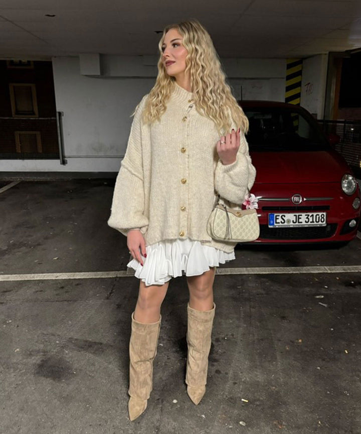 Damen Oversize Cardigan warm | Weiche Strickjacke mit Knöpfen, lockerer Passform und viel Bewegungsfreiheit für den Winter