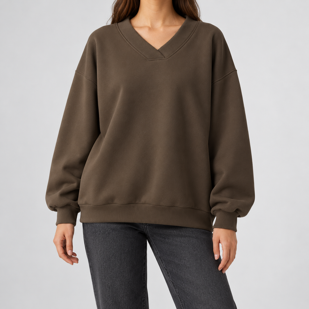 Damen Oversize Pullover mit V-Ausschnitt | Weicher, leichter Strickpullover mit lockerer Passform und gerippten Bündchen