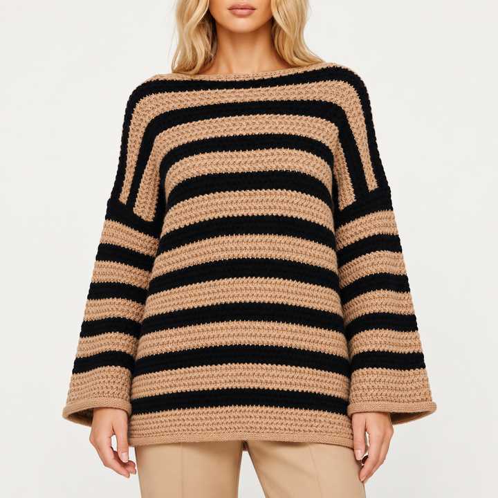 Damen Oversized Pullover mit Streifenmuster | Weicher Strickpullover mit lockerem Schnitt für Herbst, Winter und Freizeit