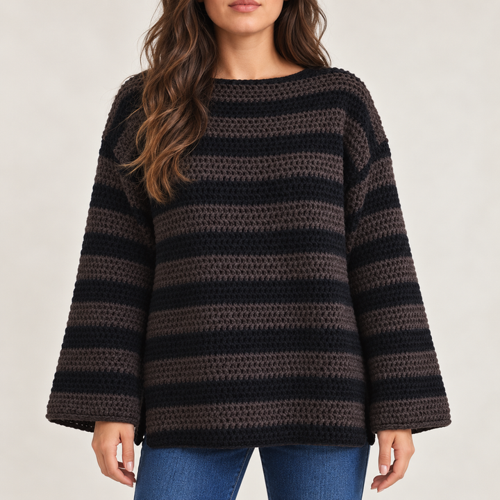 Damen Oversized Pullover mit Streifenmuster | Weicher Strickpullover mit lockerem Schnitt für Herbst, Winter und Freizeit
