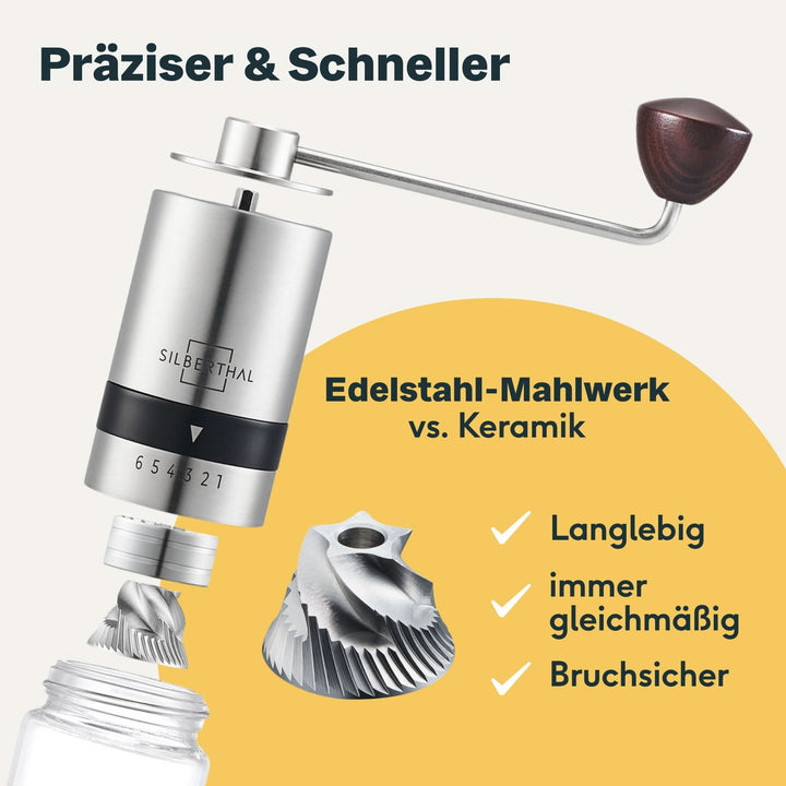 Espressokocher-Set | 3-teilig mit manueller Kaffeemühle, Milchaufschäumer und Zubehör für bis zu 6 Tassen