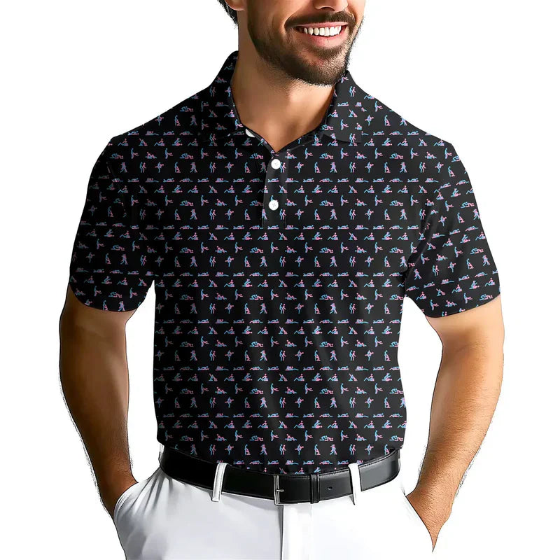 Herren Poloshirt mit Print | Atmungsaktives Stretch Polo im Slim Fit | Freizeitshirt für Alltag, Urlaub &amp; Freizeit