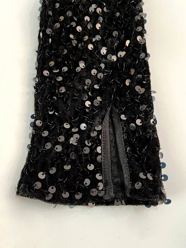 Damen Paillettenkleid mit Herz-Ausschnitt | Festliches Cocktailkleid mit langen Ärmeln, tiefer Taille und ausgestelltem Rock