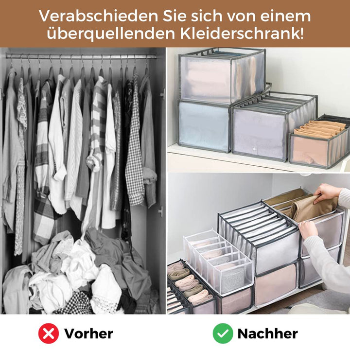 Kleiderschrank-Organizer Set | Faltenfrei &amp; übersichtlich sortieren | Für Socken, Shirts &amp; Hosen | Nylon/Oxford, 3 Größen