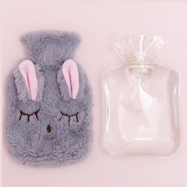 Plüsch Hase Wärmflasche 350 ml | Wärmflasche mit abnehmbarem waschbarem Fleecebezug und auslaufsicherem Drehverschluss