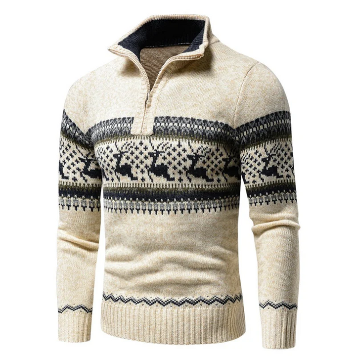 Herren Weihnachtspullover mit Rentier- und Schneeflockenmuster | Warmer Strickpullover mit Halb-Reißverschluss für Weihnachten