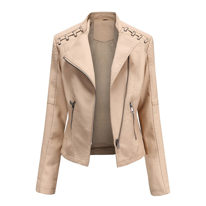 Damen Lederjacke mit Reißverschluss | Langarm Jacke mit Reverskragen, Seitentaschen und markanten Nähten für vielseitige Looks