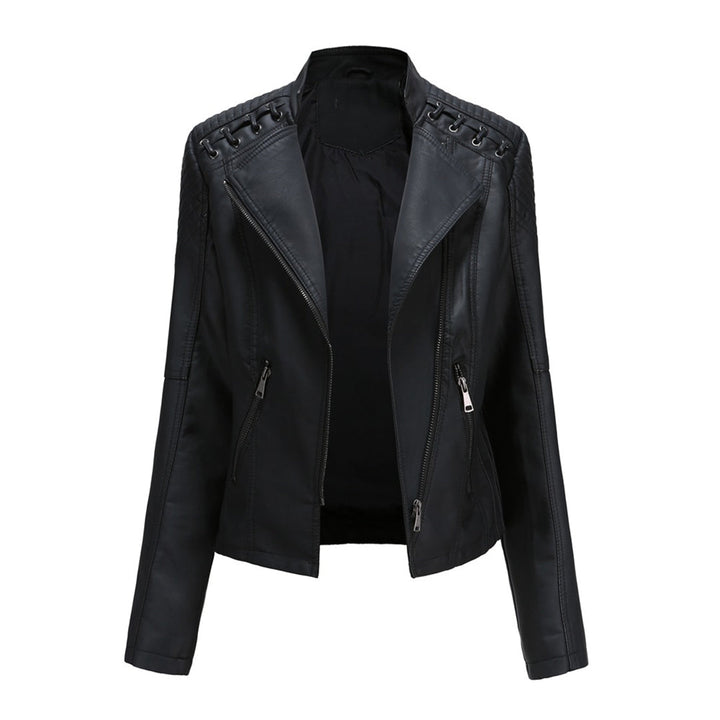 Damen Lederjacke mit Reißverschluss | Langarm Jacke mit Reverskragen, Seitentaschen und markanten Nähten für vielseitige Looks