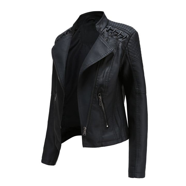 Damen Lederjacke mit Reißverschluss | Langarm Jacke mit Reverskragen, Seitentaschen und markanten Nähten für vielseitige Looks