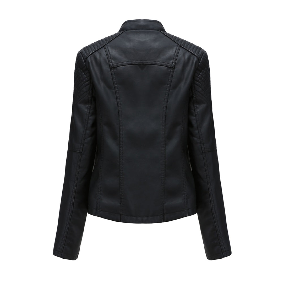 Damen Lederjacke mit Reißverschluss | Langarm Jacke mit Reverskragen, Seitentaschen und markanten Nähten für vielseitige Looks