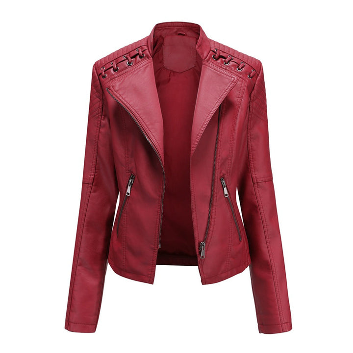 Damen Lederjacke mit Reißverschluss | Langarm Jacke mit Reverskragen, Seitentaschen und markanten Nähten für vielseitige Looks