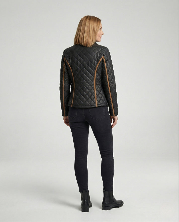 Damen Steppjacke mit Stehkragen | Taillierte Übergangsjacke mit Diamant-Steppung, Taillengürtel und Seitentaschen für Alltag