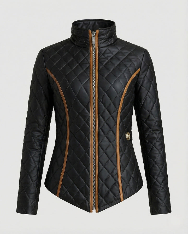 Damen Steppjacke mit Stehkragen | Taillierte Übergangsjacke mit Diamant-Steppung, Taillengürtel und Seitentaschen für Alltag