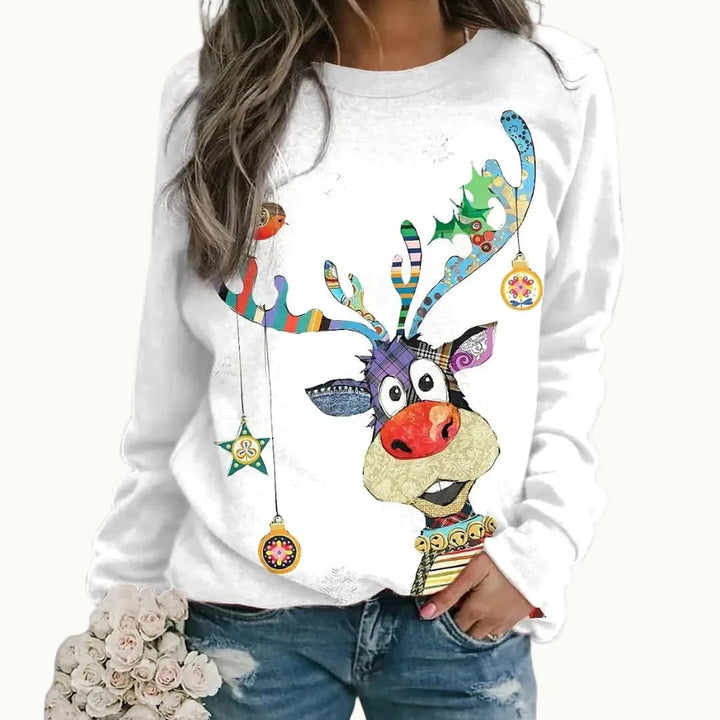 Damen Weihnachtspullover mit Punktmuster | Festlicher Strickpullover mit Rundhalsausschnitt, langen Ärmeln und gerippten Bündchen