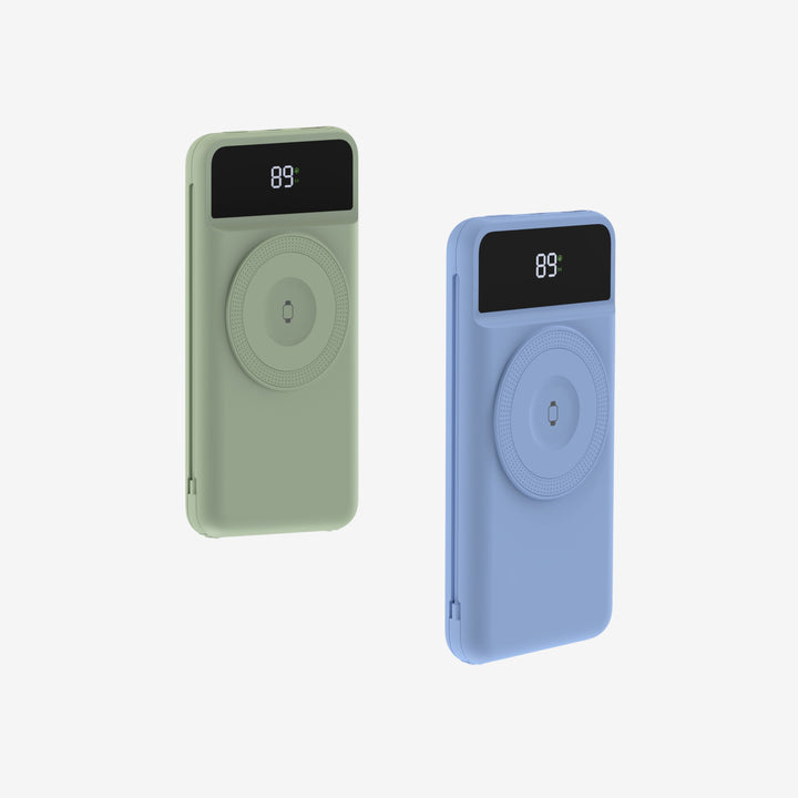Powerbank 10.000 mAh mit Reiseladegerät | 5-in-1 Ladegerät mit Qi &amp; integrierten Kabeln