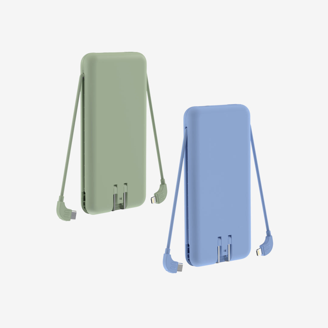 2er-Set 5-in-1 Powerbank 10.000 mAh | Reiseladegerät mit USB-C, Lightning, Qi-Laden und internationalen Adaptern