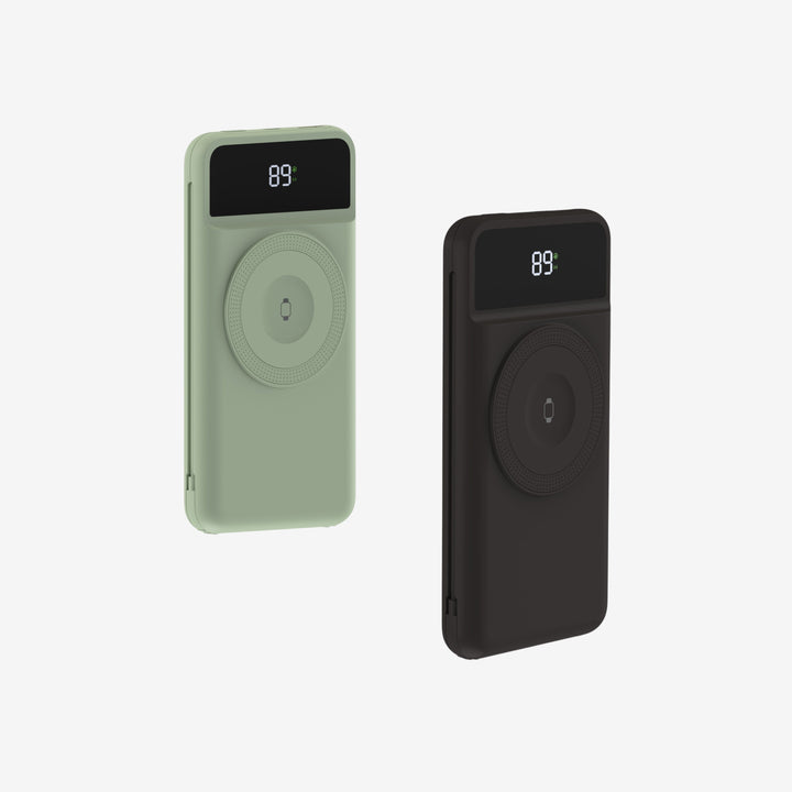 Powerbank 10.000 mAh mit Reiseladegerät | 5-in-1 Ladegerät mit Qi &amp; integrierten Kabeln
