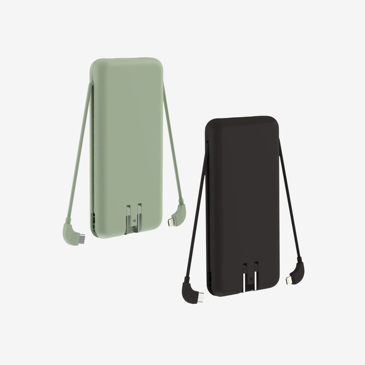 2er-Set 5-in-1 Powerbank 10.000 mAh | Reiseladegerät mit USB-C, Lightning, Qi-Laden und internationalen Adaptern