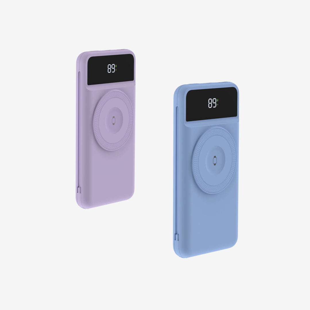 Powerbank 10.000 mAh mit Reiseladegerät | 5-in-1 Ladegerät mit Qi &amp; integrierten Kabeln