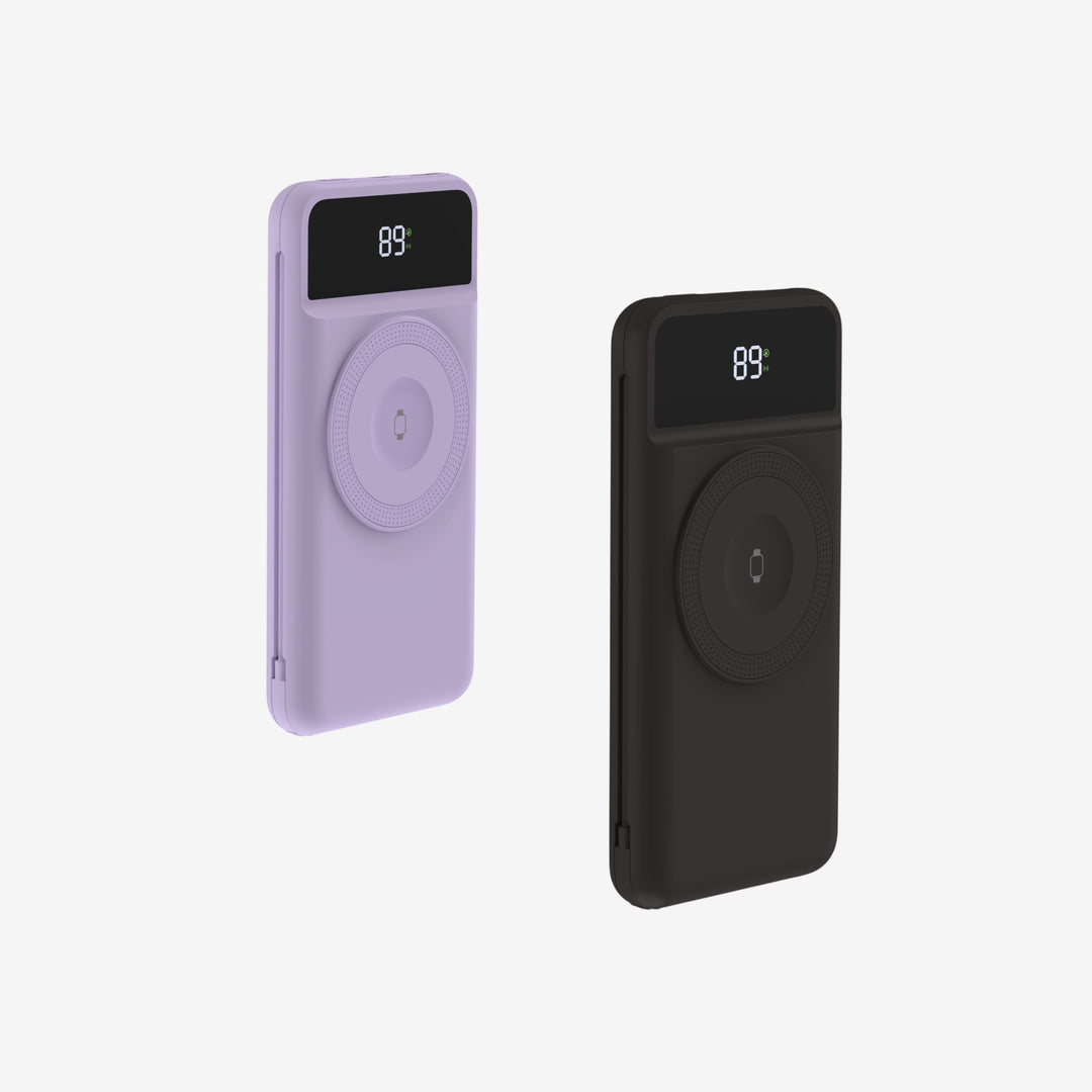 Powerbank 10.000 mAh mit Reiseladegerät | 5-in-1 Ladegerät mit Qi &amp; integrierten Kabeln
