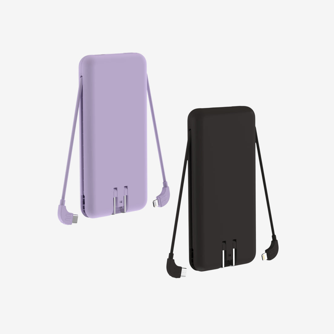 2er-Set 5-in-1 Powerbank 10.000 mAh | Reiseladegerät mit USB-C, Lightning, Qi-Laden und internationalen Adaptern