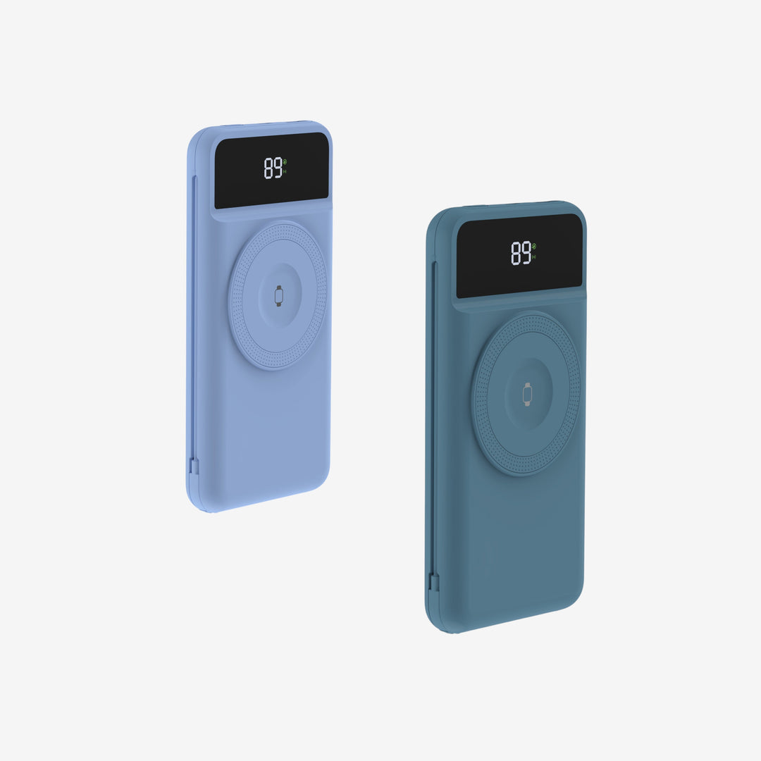 Powerbank 10.000 mAh mit Reiseladegerät | 5-in-1 Ladegerät mit Qi &amp; integrierten Kabeln