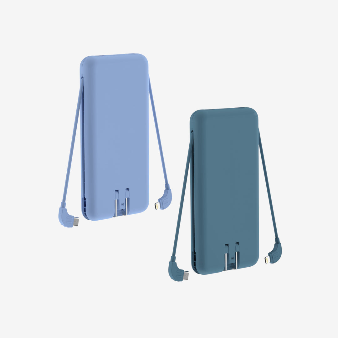 2er-Set 5-in-1 Powerbank 10.000 mAh | Reiseladegerät mit USB-C, Lightning, Qi-Laden und internationalen Adaptern