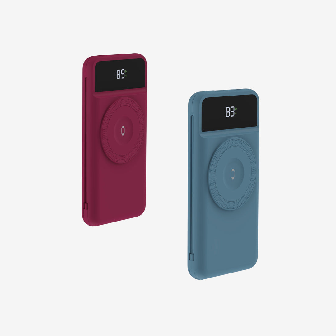 Powerbank 10.000 mAh mit Reiseladegerät | 5-in-1 Ladegerät mit Qi &amp; integrierten Kabeln