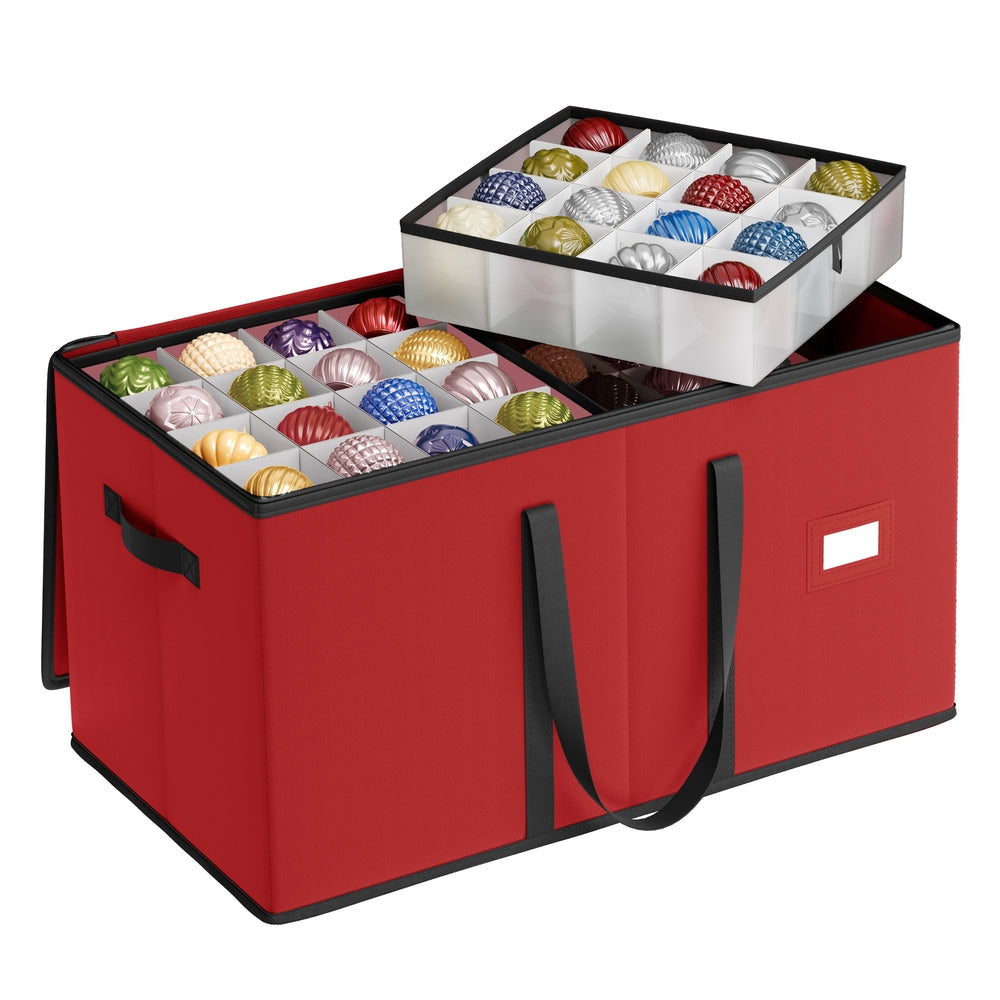 Aufbewahrungsbox für Weihnachtskugeln | Stapelbare Weihnachtsdeko-Aufbewahrung mit Deckel, verstellbaren Trennwänden und Etikettenhalter