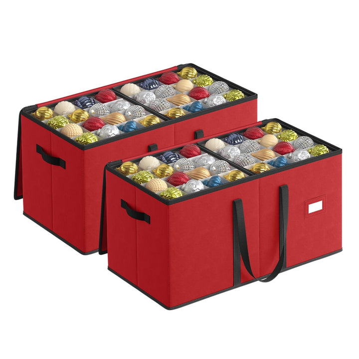 Aufbewahrungsbox für Weihnachtskugeln | Stapelbare Weihnachtsdeko-Aufbewahrung mit Deckel, verstellbaren Trennwänden und Etikettenhalter