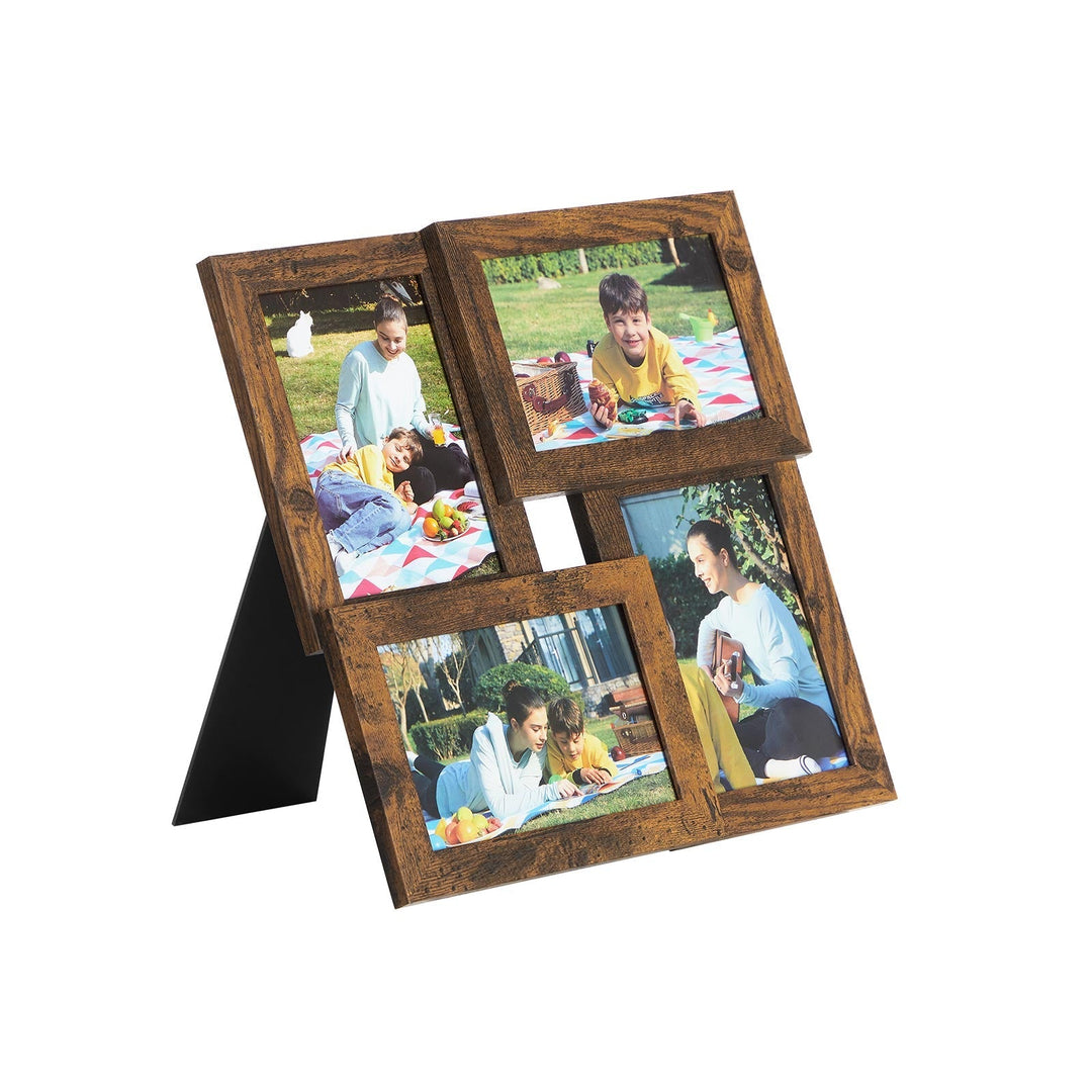 Bilderrahmen Collage für 4 Fotos | Vintagebrauner Mehrfach-Fotorahmen aus MDF mit Glasabdeckung und geschliffenen Glaskanten
