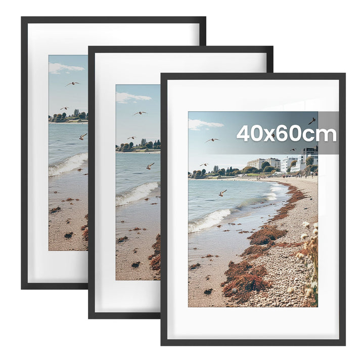 Bilderrahmen A4 im 3er Set aus PVC | Schwarze Fotorahmen zum Aufhängen und Aufstellen | Mit Wandhaken für Fotos und Kunstdrucke
