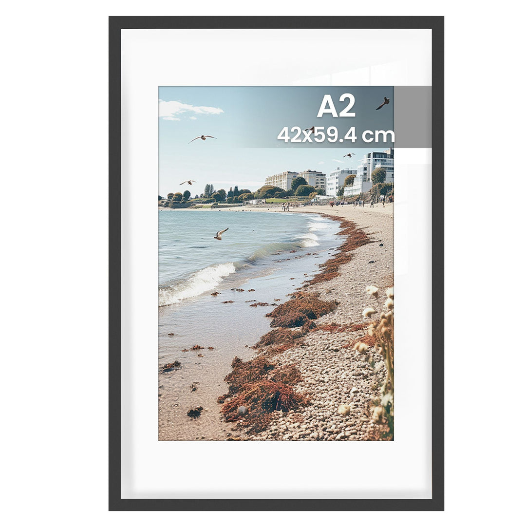 Bilderrahmen A4 im 3er Set aus PVC | Schwarze Fotorahmen zum Aufhängen und Aufstellen | Mit Wandhaken für Fotos und Kunstdrucke