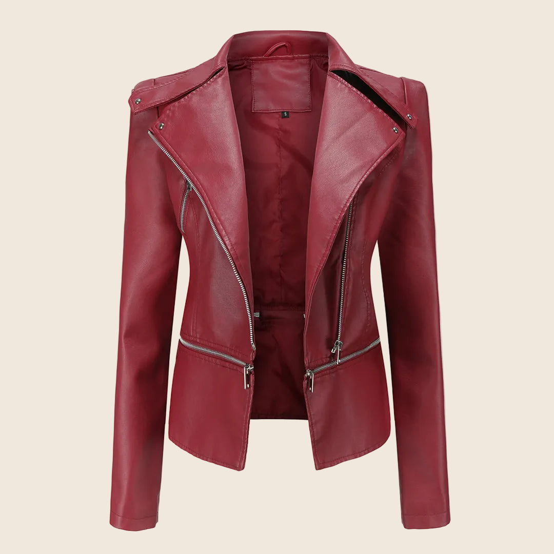 Damen Bikerjacke Slim Fit mit Reißverschluss | Figurbetonte Übergangsjacke mit praktischen Taschen für Alltag, Büro und Freizeit