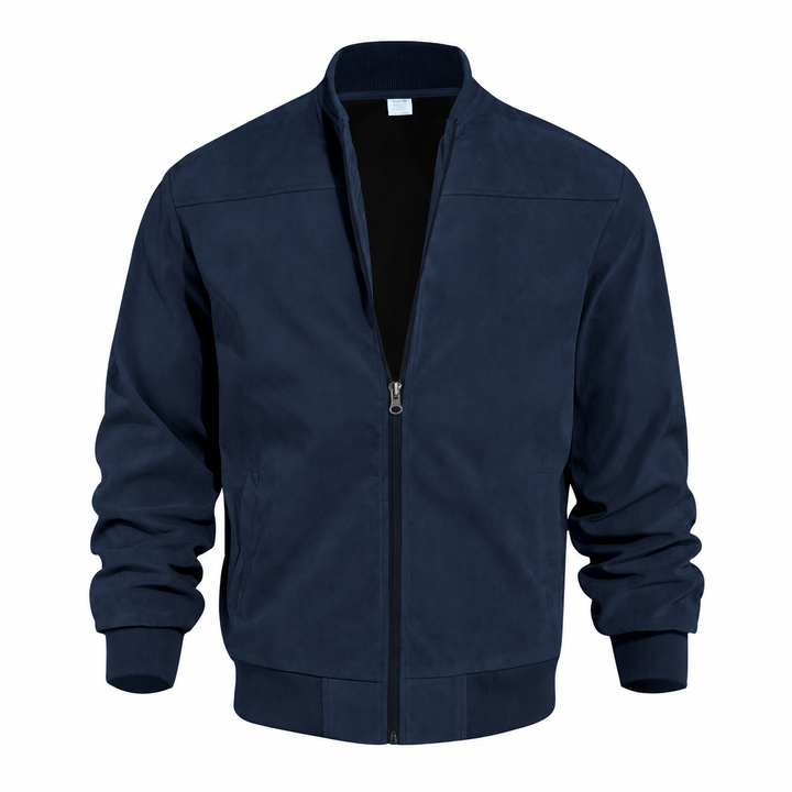 Herren Bomberjacke aus Veloursleder | Leichte Übergangsjacke mit Stehkragen, Reißverschluss und gerippten Bündchen