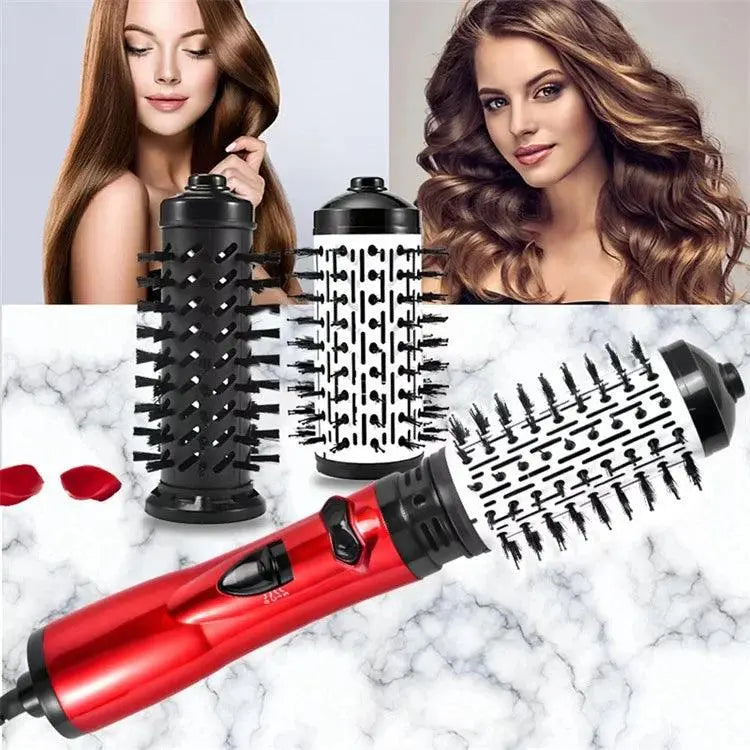 Rotierende Warmluftbürste mit 2 Aufsätzen | 360° Rotation, 3 Temperaturstufen | Für Volumen, Locken &amp; Glätten, Salon-Finish