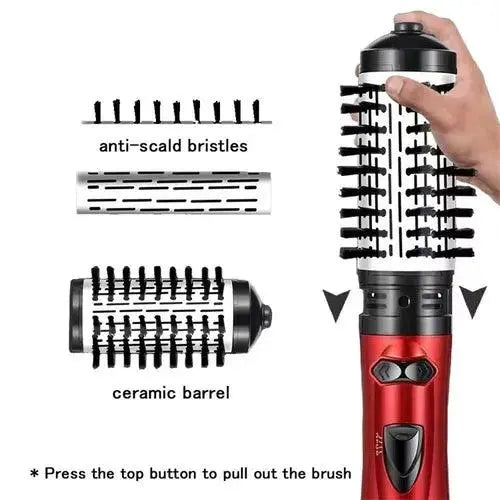 Rotierende Warmluftbürste mit 2 Aufsätzen | 360° Rotation, 3 Temperaturstufen | Für Volumen, Locken &amp; Glätten, Salon-Finish